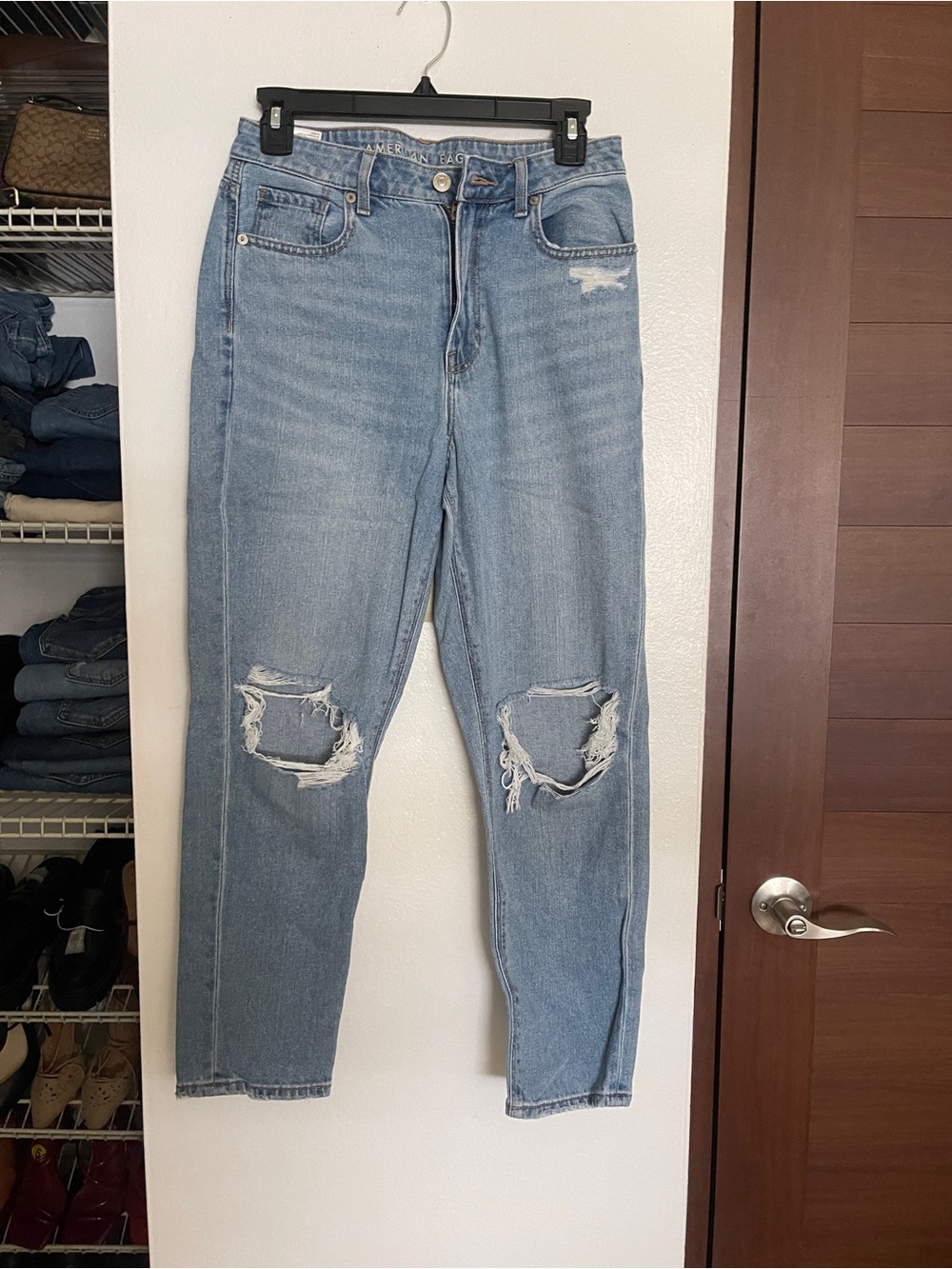 American Eagle Light Blue Distressed Mom Women's Jeans